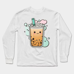 Cute Bubble Tea Cartoon Anime Boba Drawing Long Sleeve T-Shirt